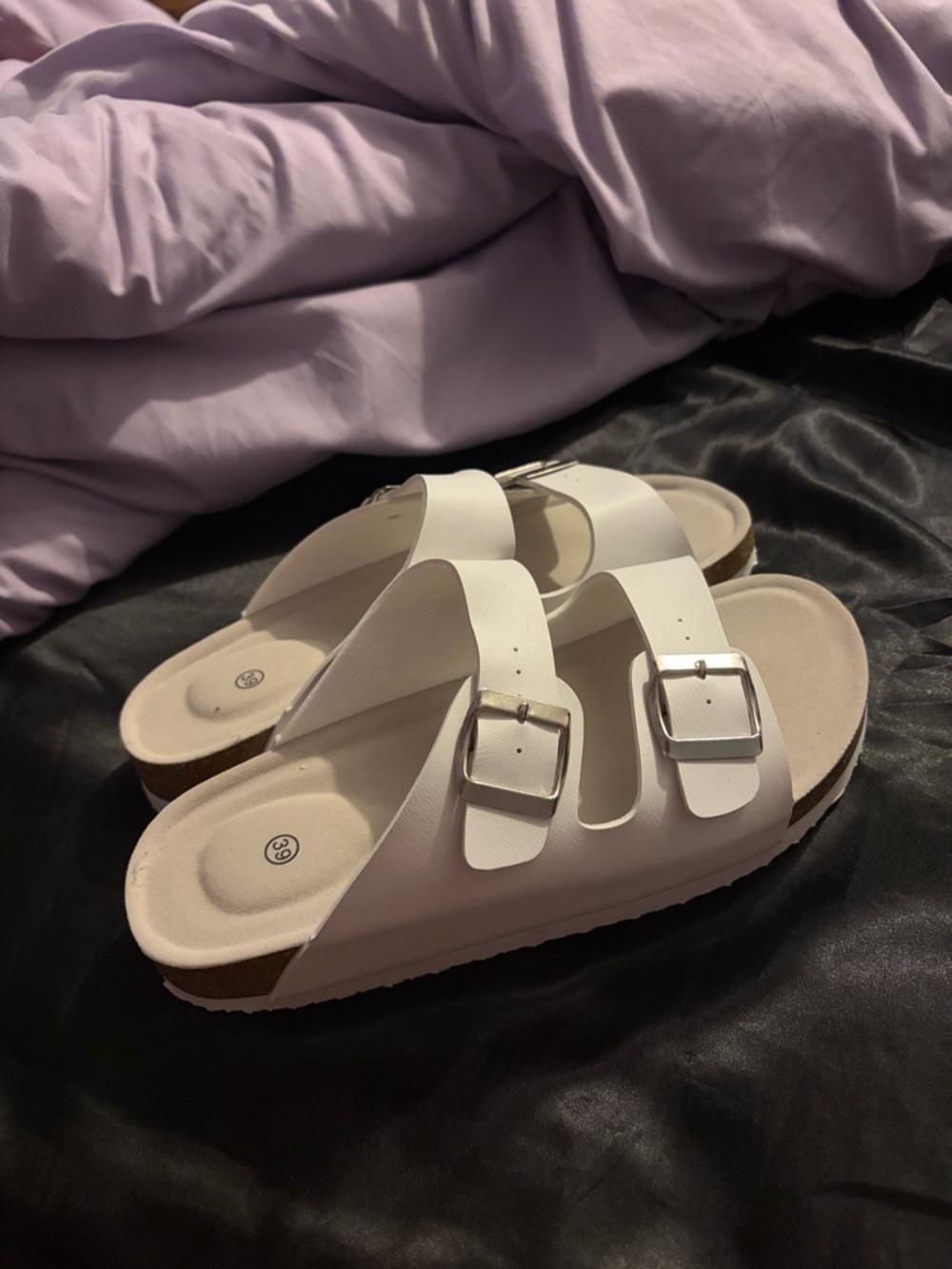 SHEIN White Double Buckle Slide Sandals